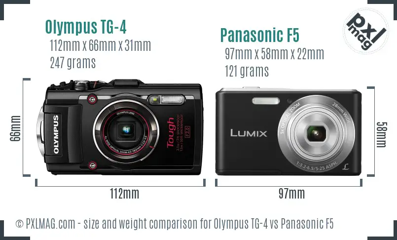 Olympus TG-4 vs Panasonic F5 size comparison