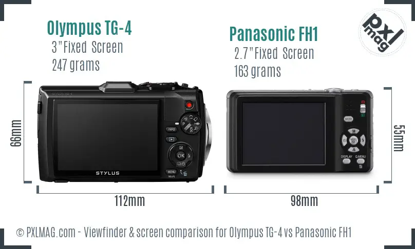 Olympus TG-4 vs Panasonic FH1 Screen and Viewfinder comparison