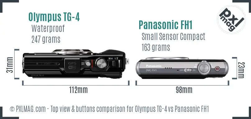 Olympus TG-4 vs Panasonic FH1 top view buttons comparison