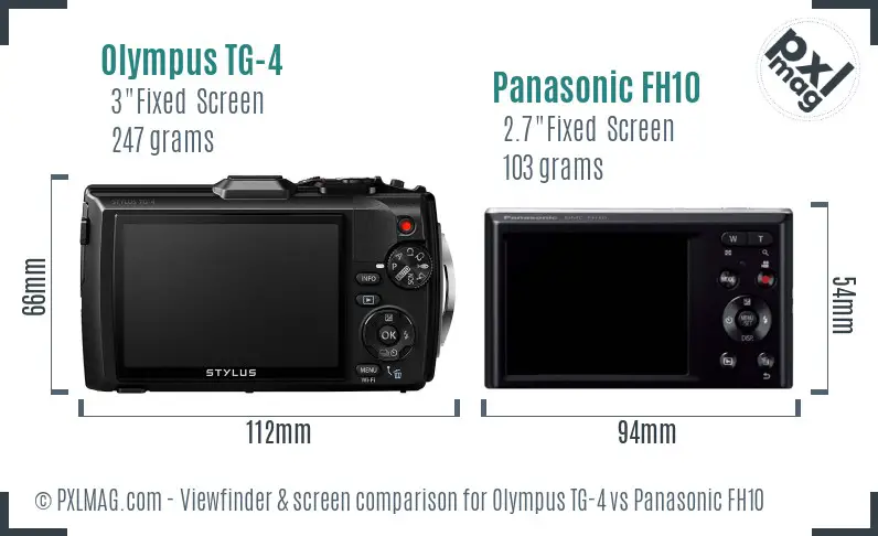 Olympus TG-4 vs Panasonic FH10 Screen and Viewfinder comparison