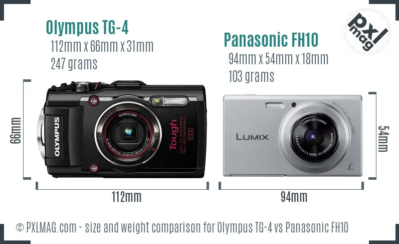 Olympus TG-4 vs Panasonic FH10 size comparison