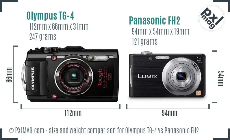 Olympus TG-4 vs Panasonic FH2 size comparison