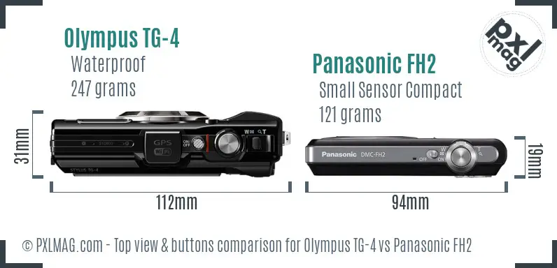 Olympus TG-4 vs Panasonic FH2 top view buttons comparison