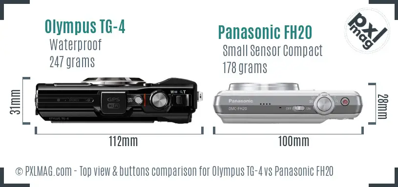 Olympus TG-4 vs Panasonic FH20 top view buttons comparison