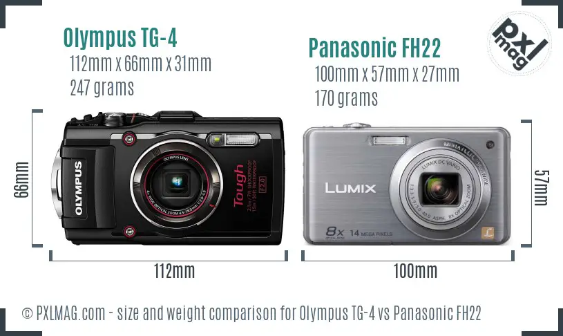 Olympus TG-4 vs Panasonic FH22 size comparison