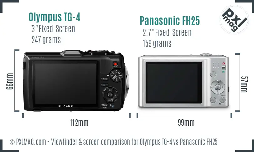 Olympus TG-4 vs Panasonic FH25 Screen and Viewfinder comparison
