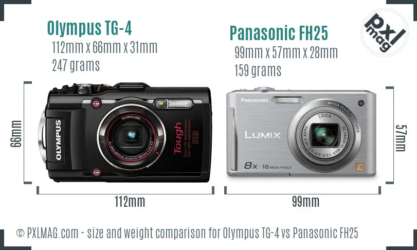 Olympus TG-4 vs Panasonic FH25 size comparison