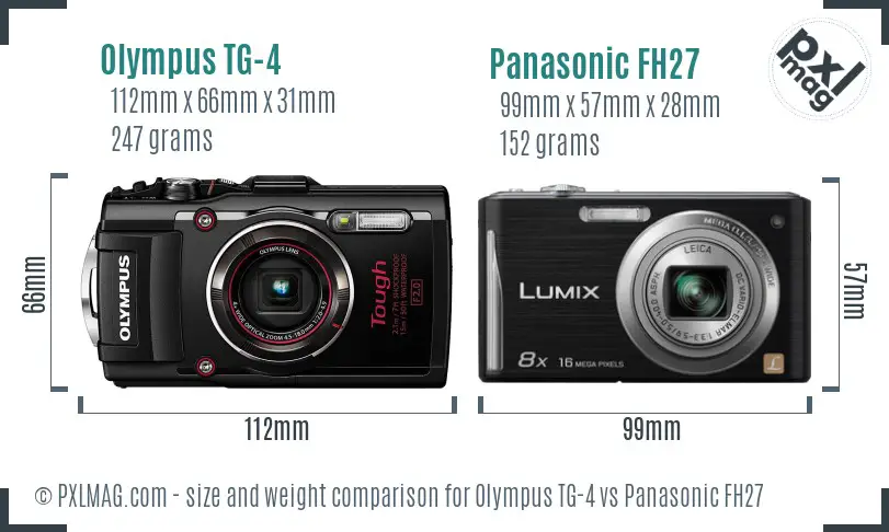 Olympus TG-4 vs Panasonic FH27 size comparison