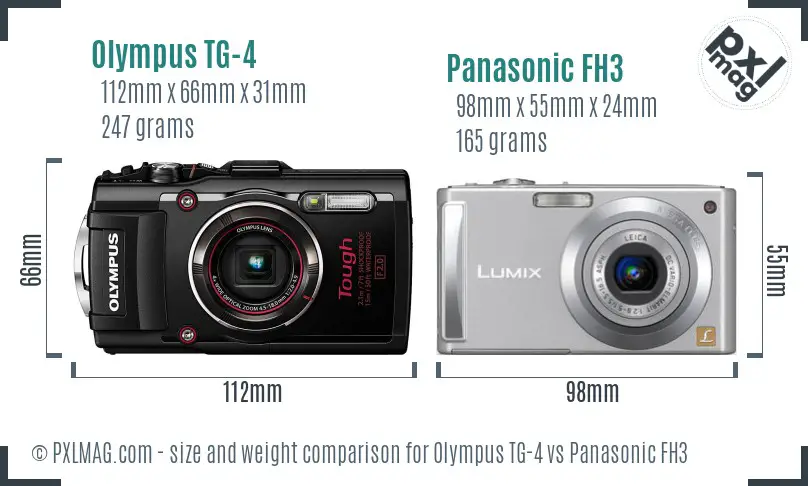 Olympus TG-4 vs Panasonic FH3 size comparison