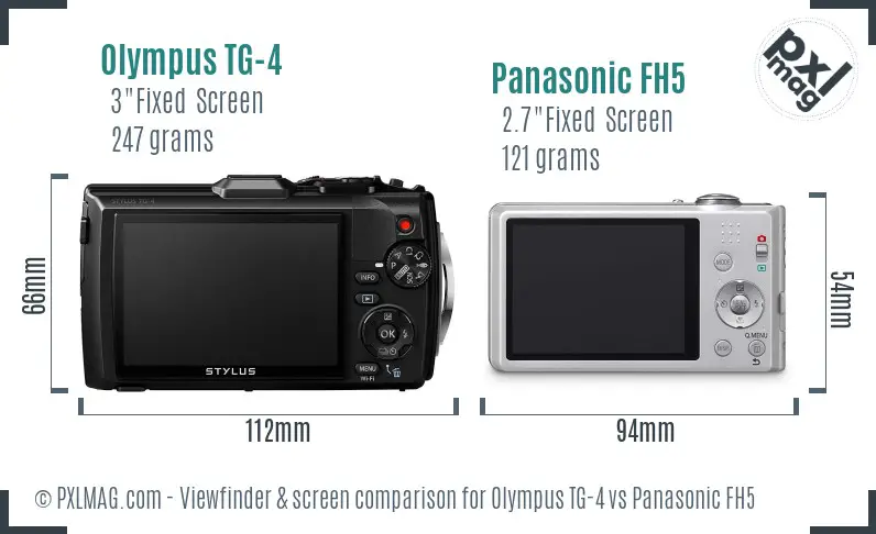 Olympus TG-4 vs Panasonic FH5 Screen and Viewfinder comparison