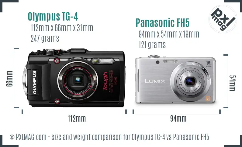Olympus TG-4 vs Panasonic FH5 size comparison