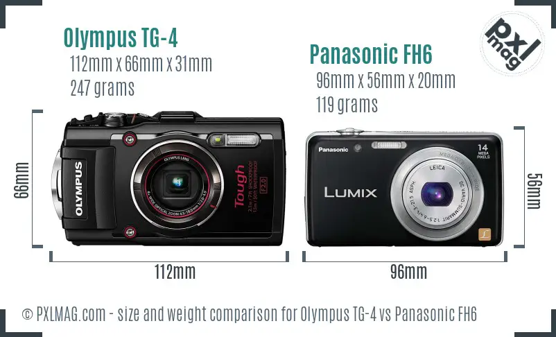 Olympus TG-4 vs Panasonic FH6 size comparison
