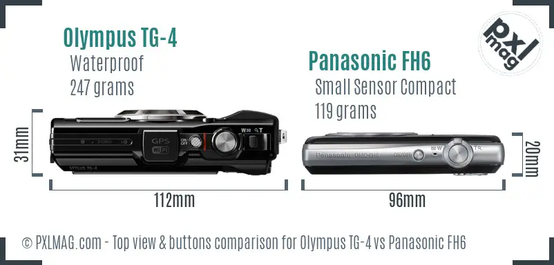 Olympus TG-4 vs Panasonic FH6 top view buttons comparison