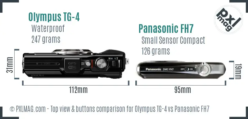 Olympus TG-4 vs Panasonic FH7 top view buttons comparison