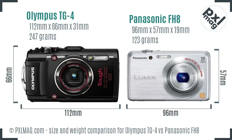 Olympus TG-4 vs Panasonic FH8 size comparison