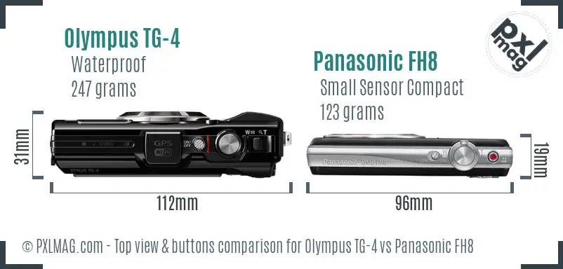 Olympus TG-4 vs Panasonic FH8 top view buttons comparison