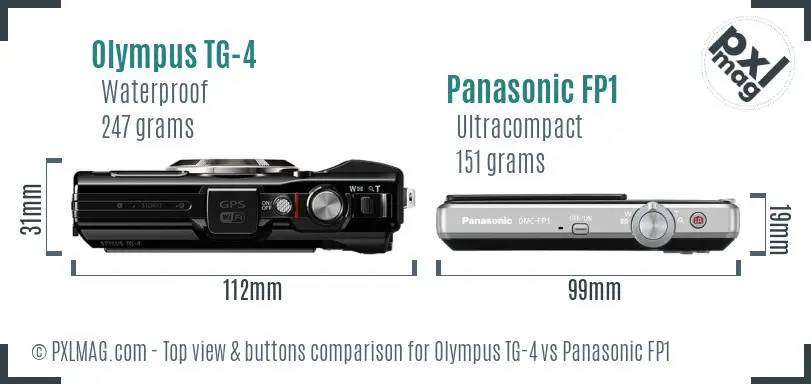 Olympus TG-4 vs Panasonic FP1 top view buttons comparison