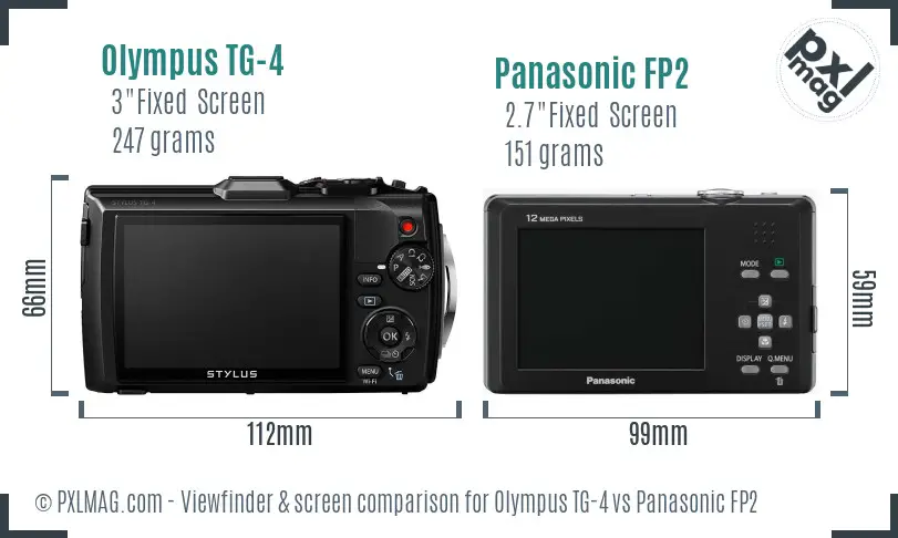 Olympus TG-4 vs Panasonic FP2 Screen and Viewfinder comparison