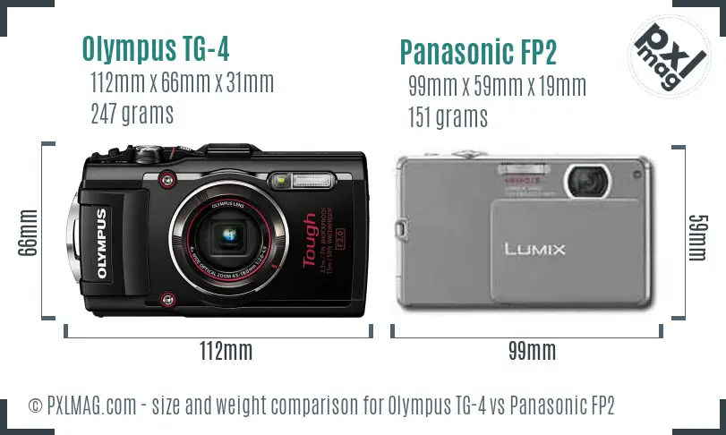 Olympus TG-4 vs Panasonic FP2 size comparison