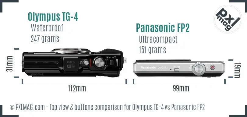 Olympus TG-4 vs Panasonic FP2 top view buttons comparison