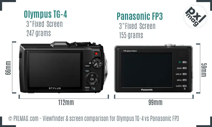 Olympus TG-4 vs Panasonic FP3 Screen and Viewfinder comparison