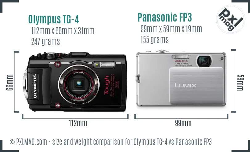 Olympus TG-4 vs Panasonic FP3 size comparison