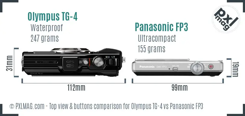 Olympus TG-4 vs Panasonic FP3 top view buttons comparison