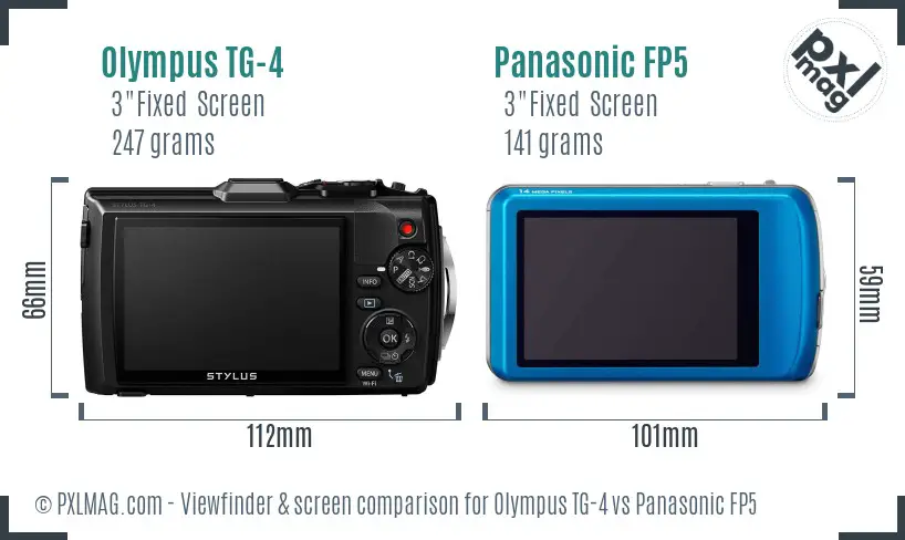 Olympus TG-4 vs Panasonic FP5 Screen and Viewfinder comparison