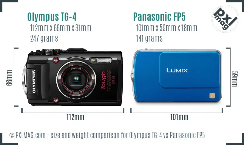 Olympus TG-4 vs Panasonic FP5 size comparison