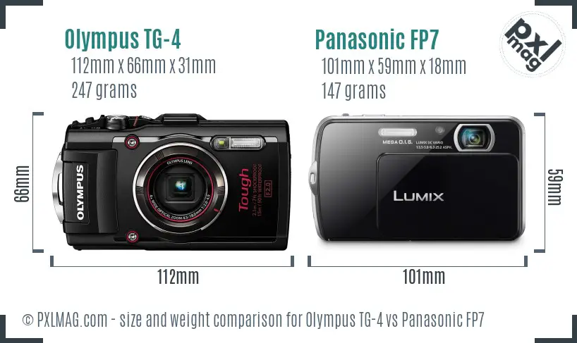 Olympus TG-4 vs Panasonic FP7 size comparison