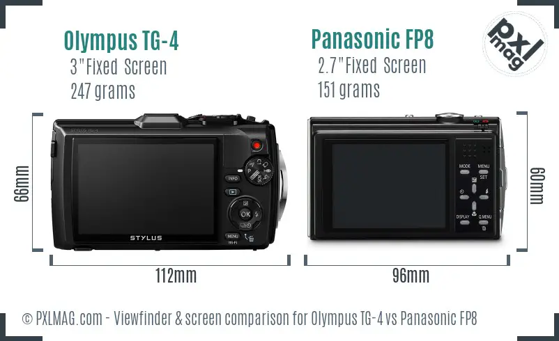 Olympus TG-4 vs Panasonic FP8 Screen and Viewfinder comparison