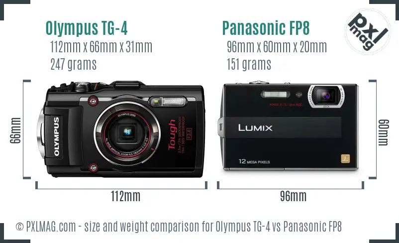 Olympus TG-4 vs Panasonic FP8 size comparison