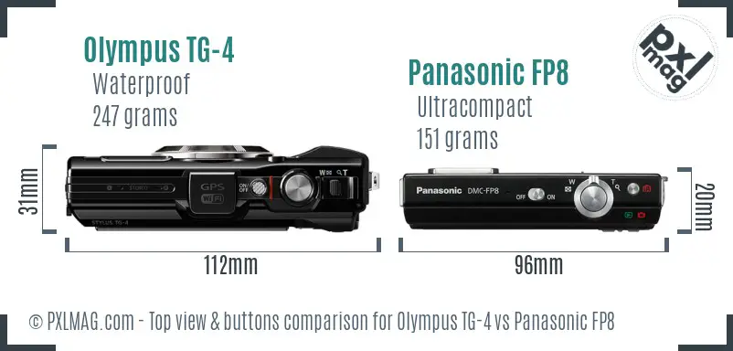 Olympus TG-4 vs Panasonic FP8 top view buttons comparison