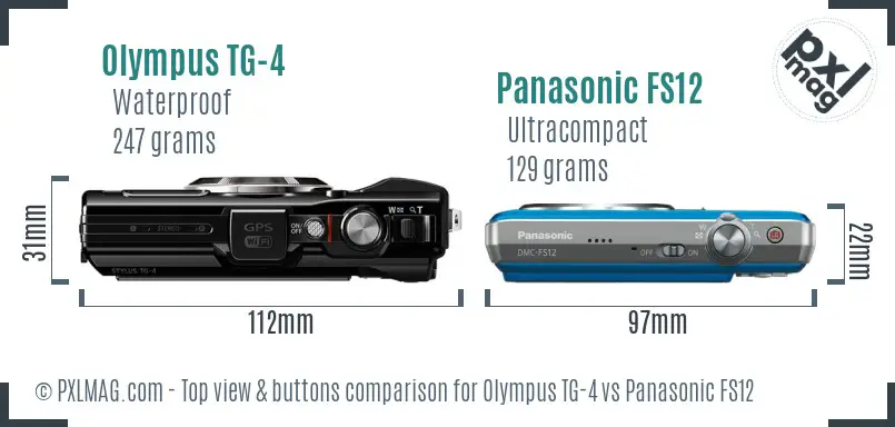Olympus TG-4 vs Panasonic FS12 top view buttons comparison