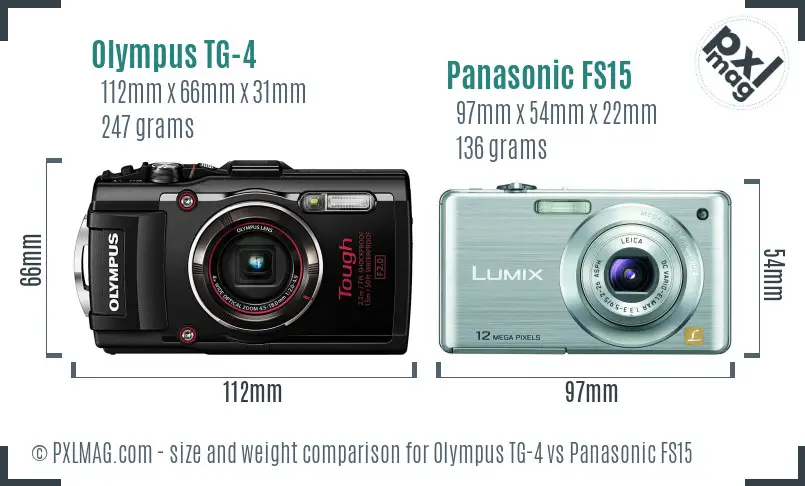 Olympus TG-4 vs Panasonic FS15 size comparison