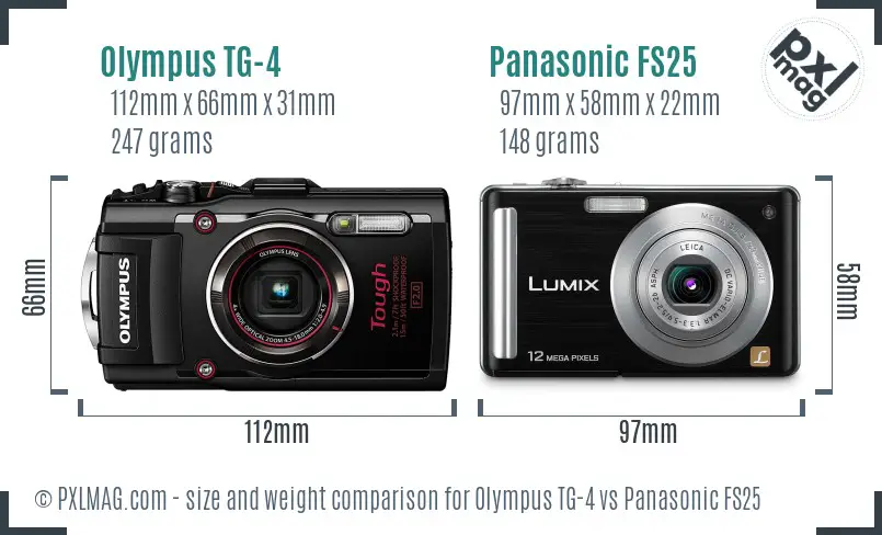Olympus TG-4 vs Panasonic FS25 size comparison