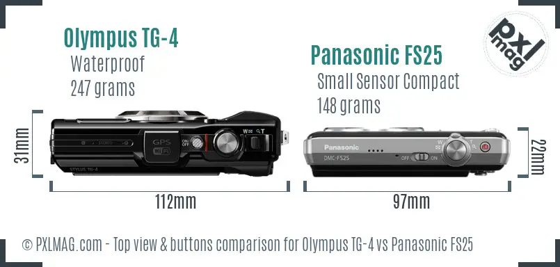 Olympus TG-4 vs Panasonic FS25 top view buttons comparison