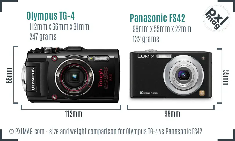 Olympus TG-4 vs Panasonic FS42 size comparison