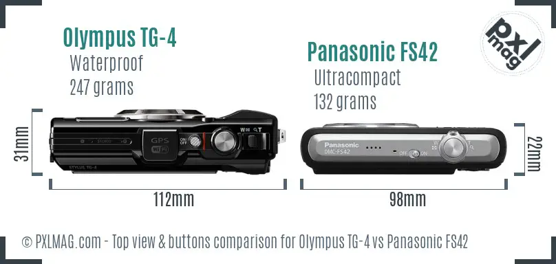 Olympus TG-4 vs Panasonic FS42 top view buttons comparison