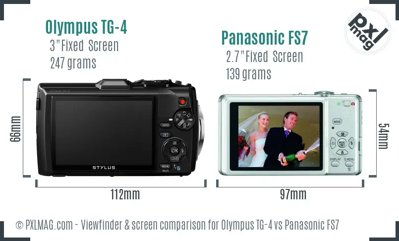 Olympus TG-4 vs Panasonic FS7 Screen and Viewfinder comparison