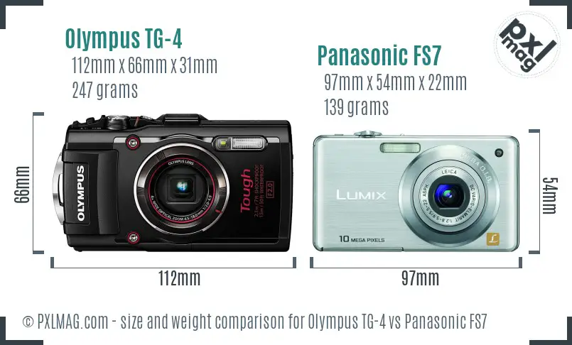 Olympus TG-4 vs Panasonic FS7 size comparison