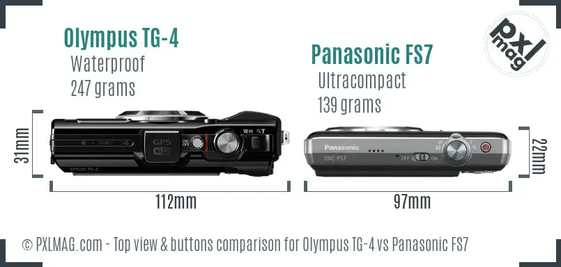 Olympus TG-4 vs Panasonic FS7 top view buttons comparison