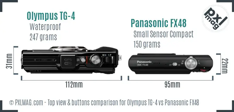 Olympus TG-4 vs Panasonic FX48 top view buttons comparison Olympus TG-4 vs Panasonic FX48 top view buttons comparison