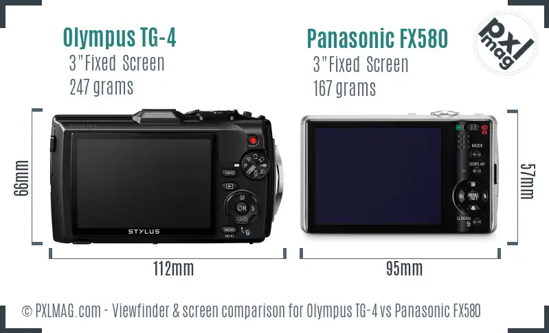 Olympus TG-4 vs Panasonic FX580 Screen and Viewfinder comparison