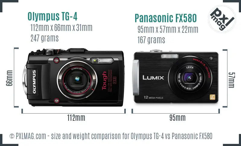 Olympus TG-4 vs Panasonic FX580 size comparison