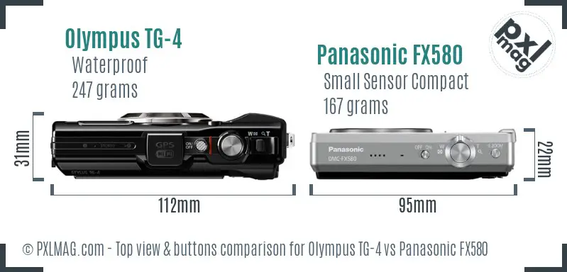 Olympus TG-4 vs Panasonic FX580 top view buttons comparison