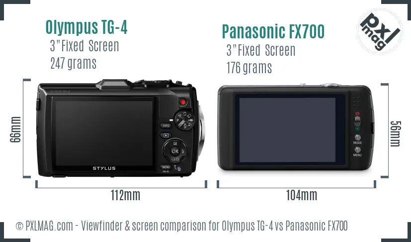 Olympus TG-4 vs Panasonic FX700 Screen and Viewfinder comparison