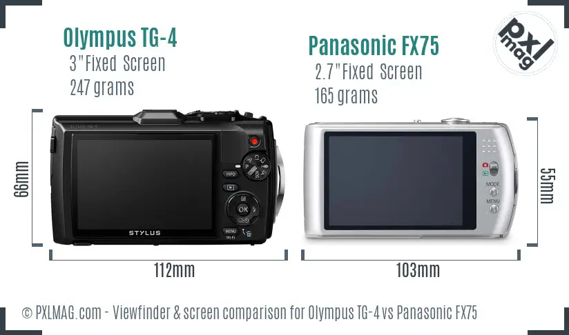 Olympus TG-4 vs Panasonic FX75 Screen and Viewfinder comparison