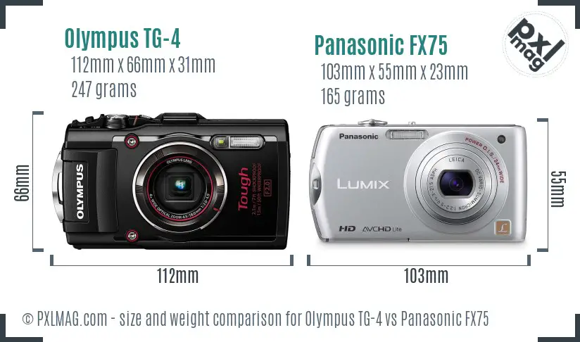 Olympus TG-4 vs Panasonic FX75 size comparison