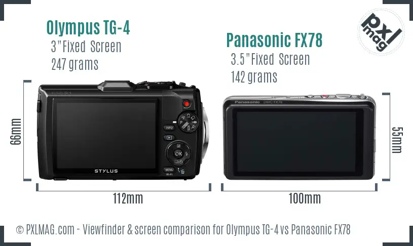 Olympus TG-4 vs Panasonic FX78 Screen and Viewfinder comparison